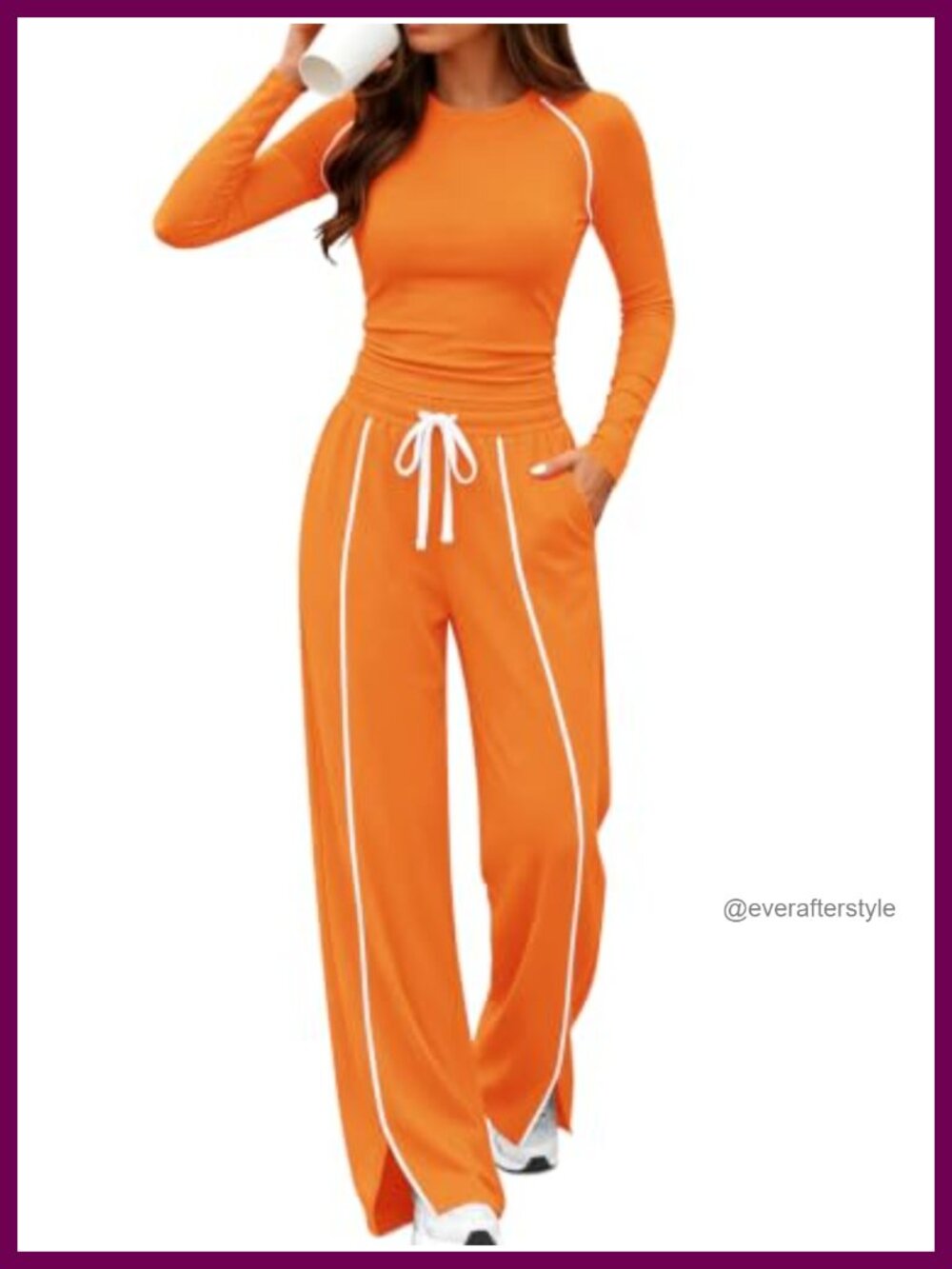Women's 2 Piece Lounge Set Long Sleeve Wide Leg Pants Tracksuit Travel Outfit